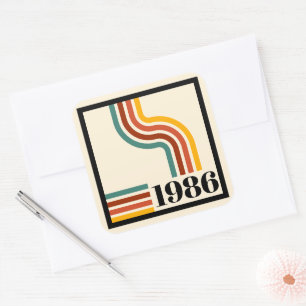Pegatina Cuadrada Cumpleaños Retro Raya Vintage 1986 40 