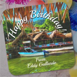 Pegatina Cuadrada Cumpleaños Río Mismaloya 0331