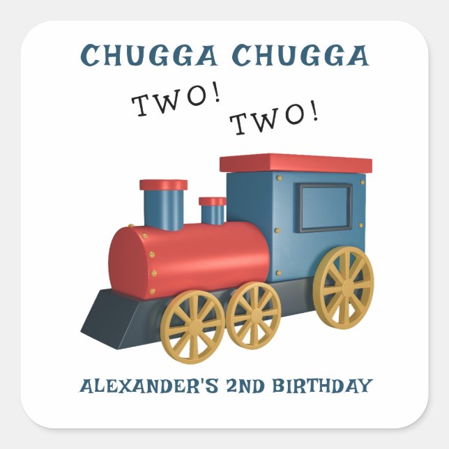 Pegatina Cuadrada Cumpleaños Segundo de Chugga Two Two Tren (Anverso)