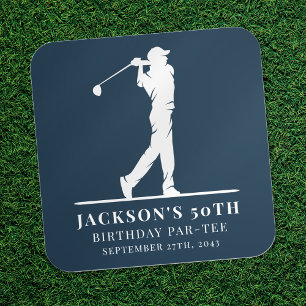 Pegatina Cuadrada Cumpleaños temática de la Marina Golf Par-tee