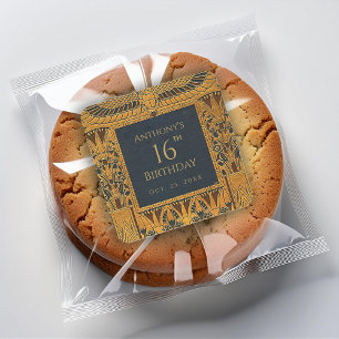 Pegatina Cuadrada Cumpleaños Temático Egipcio Dorado Vintage Elegant