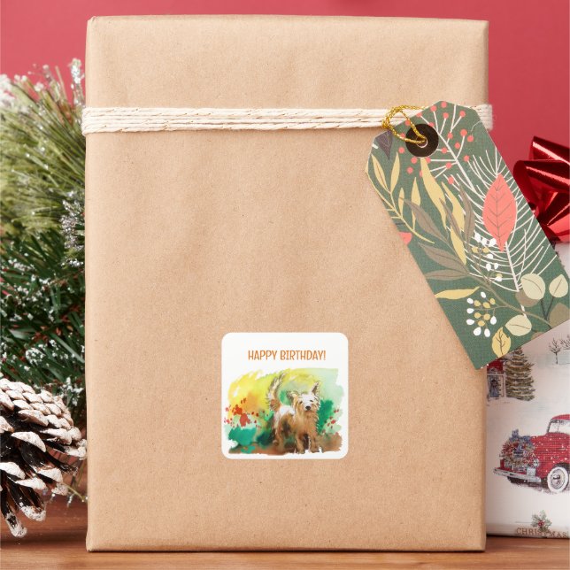 Pegatina Cuadrada Cumpleaños! ¡Tierra de montaña occidental! (Vacaciones)