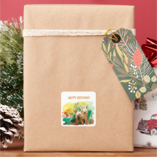 Pegatina Cuadrada Cumpleaños! ¡Tierra de montaña occidental!