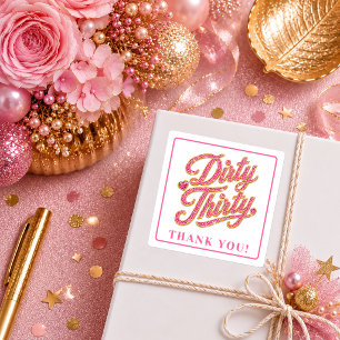 Pegatina Cuadrada Cumpleaños treinta opulento rosa dorado brillo suc