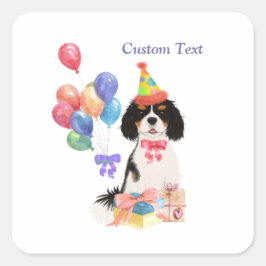 Pegatina Cuadrada Cumpleaños Tri Cavalier King Charles Spaniel