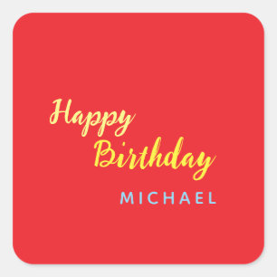 Pegatina Cuadrada Cumpleaños Tu Nombre Minimalista Personal Moderno