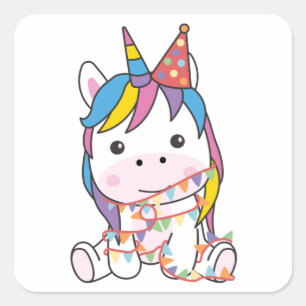 Pegatina Cuadrada Cumpleaños Unicornio Para Los Niños Un Jugo Cuadra