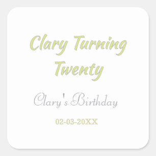 Pegatina Cuadrada Cumpleaños veinte verde gris pastel retro