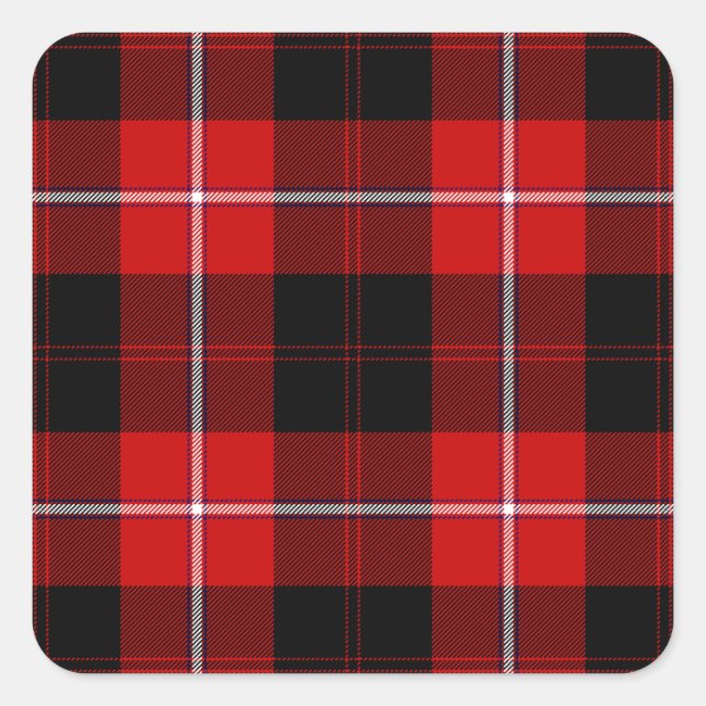 Pegatina Cuadrada Cunningham Tartan Red Black Plaid (Anverso)