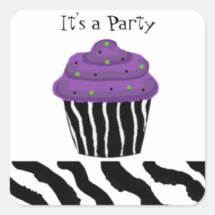 Pegatina Cuadrada Cupcake con estampado de cebra