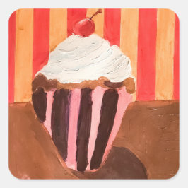 Pegatina Cuadrada Cupcake con glaseado de vainilla