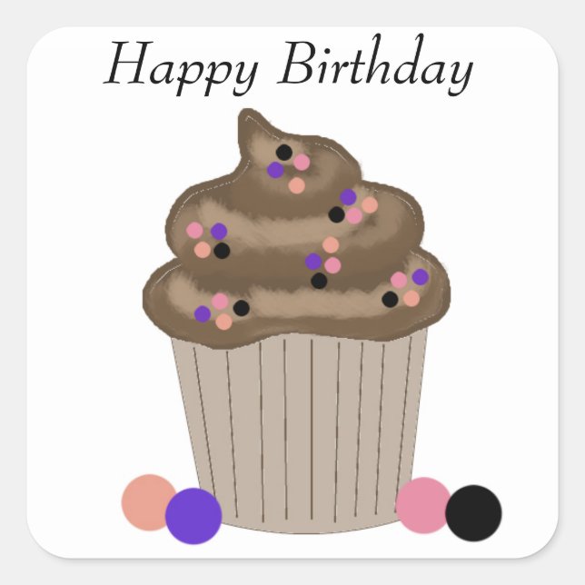 Pegatina Cuadrada Cupcake de chocolate de cumpleaños (Anverso)