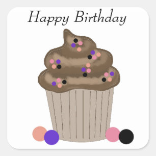 Pegatina Cuadrada Cupcake de chocolate de cumpleaños