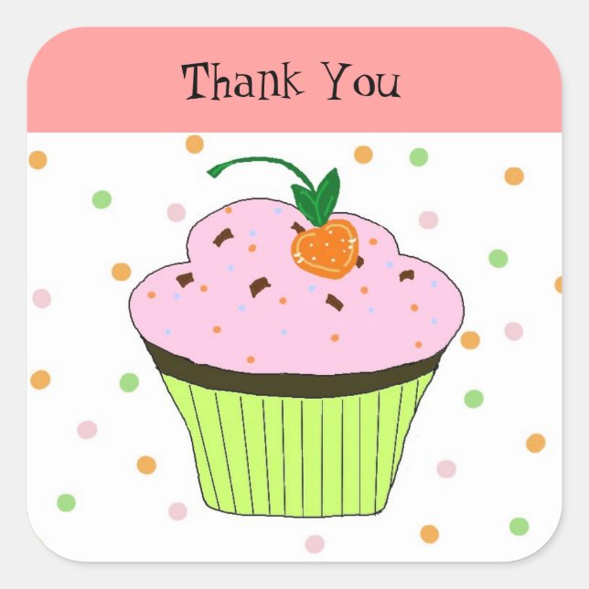Pegatina Cuadrada Cupcake de lunares Gracias (Anverso)