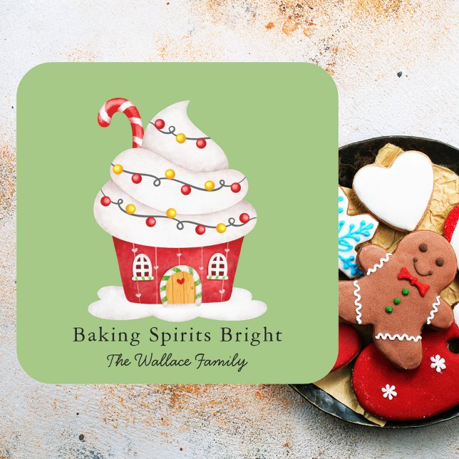 Pegatina Cuadrada Cupcake de Navidad Brillantes Espíritus de Hornear (Subido por el creador)