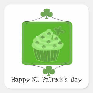 Pegatina Cuadrada Cupcake del Día de San Patricio