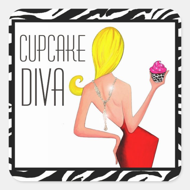Pegatina Cuadrada "Cupcake DIVA" (Anverso)