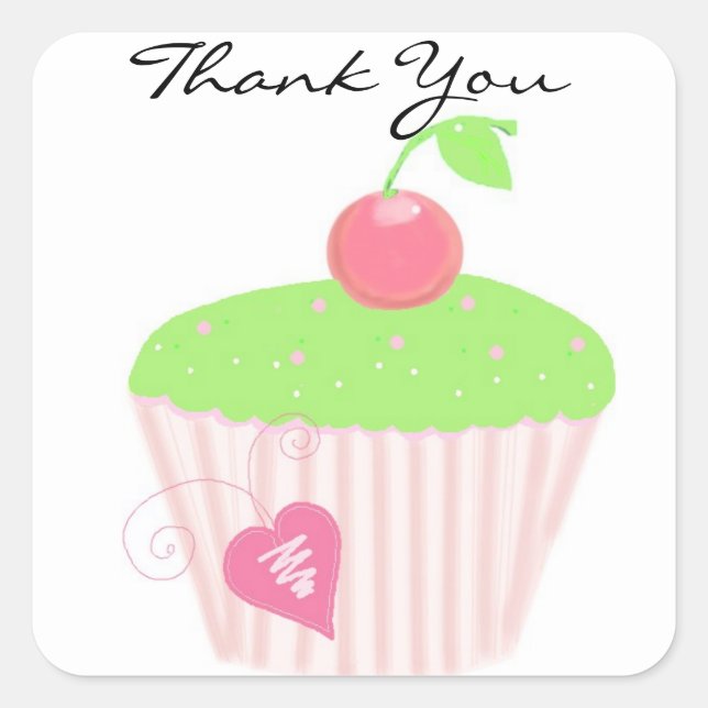 Pegatina Cuadrada Cupcake Glaseado Gracias (Anverso)