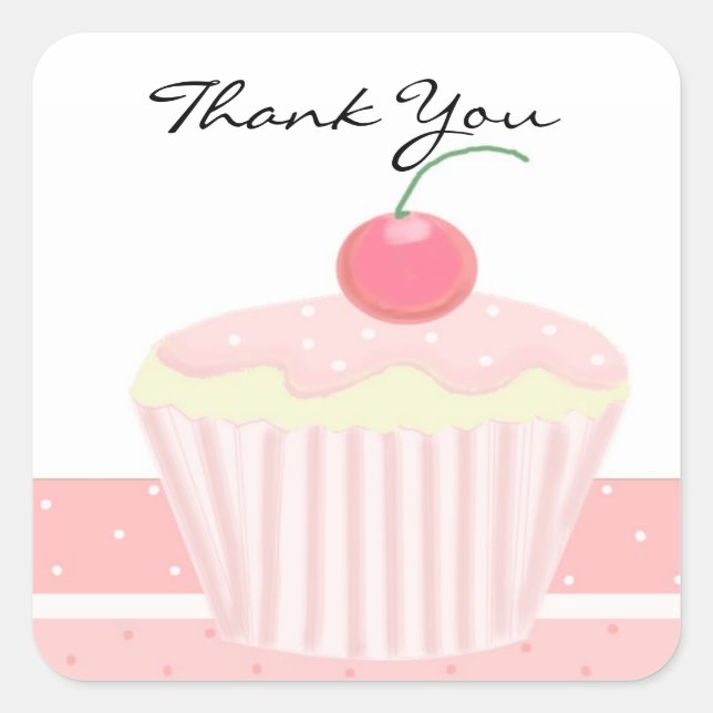 Pegatina Cuadrada Cupcake rosa gracias (Anverso)