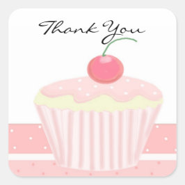 Pegatina Cuadrada Cupcake rosa gracias