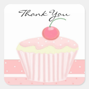 Pegatina Cuadrada Cupcake rosa gracias