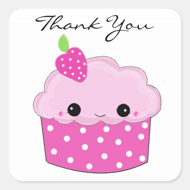 Pegatina Cuadrada Cupcake rosa gracias (Anverso)