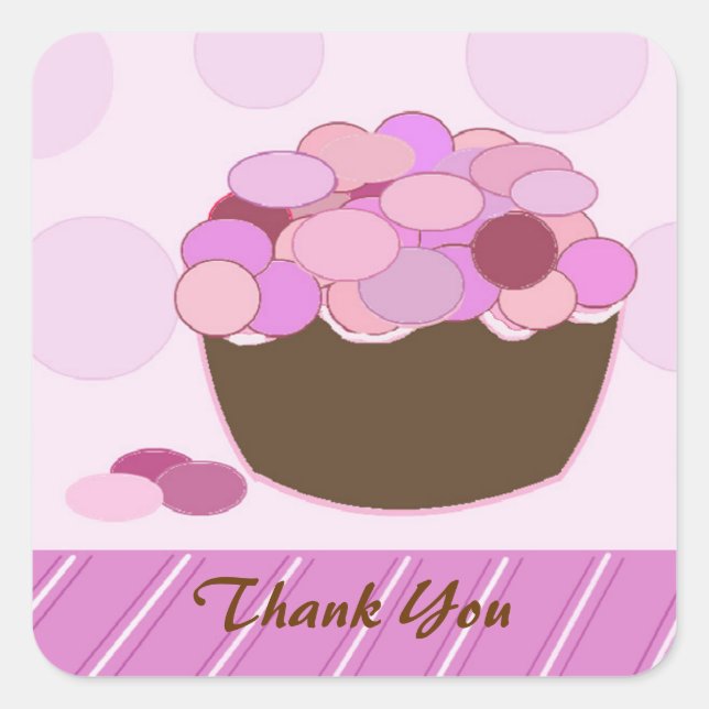 Pegatina Cuadrada Cupcake Smartie Gracias (Anverso)
