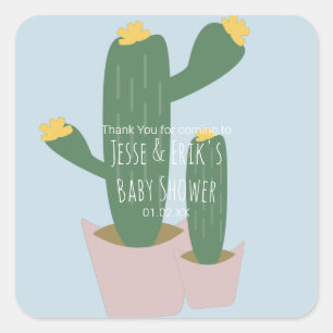 Pegatina Cuadrada Cupcakes de Cactus Agradecimiento para Baby Shower