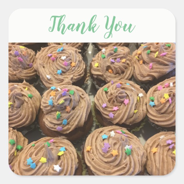 Pegatina Cuadrada Cupcakes de Chocolate Gracias (Anverso)