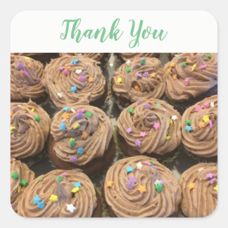 Pegatina Cuadrada Cupcakes de Chocolate Gracias