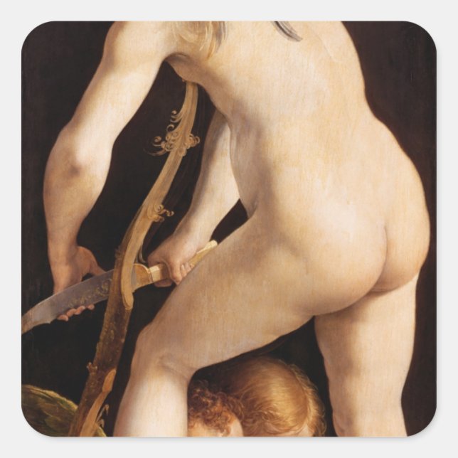 Pegatina Cuadrada Cupid Carving a Bow, 1533/34 (Anverso)