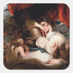 Pegatina Cuadrada Cupido desatando la zona de Venus