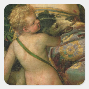 Pegatina Cuadrada Cupido, detalle de Venus y Adonis, 1580