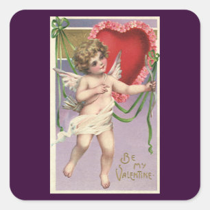 Pegatina Cuadrada Cupido vintage victoriano del día de San Valentín