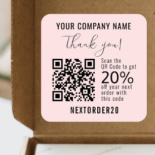 Pegatina Cuadrada Cupón de descuento Código QR Pink de negocios Grac
