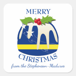 Pegatina Cuadrada CURAÇAO Korsou Budín de ciruela festivo Navida