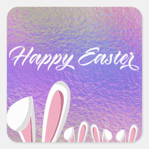 Pegatina Cuadrada Curado Feliz Pascua Conejito Orejas Irlandesas