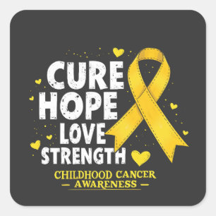 Pegatina Cuadrada Cure Hope Love Strenght Children Cancer Awareness