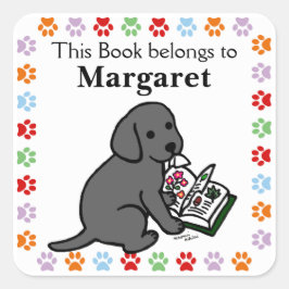 Pegatina Cuadrada Curiosa porra negra de labrador