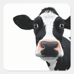 Pegatina Cuadrada Curiosidad de Vaca en Primer Plano
