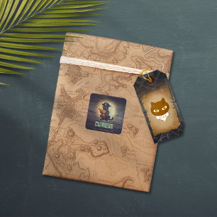 Pegatina Cuadrada Curioso gato pirata dicta misterios antiguos.