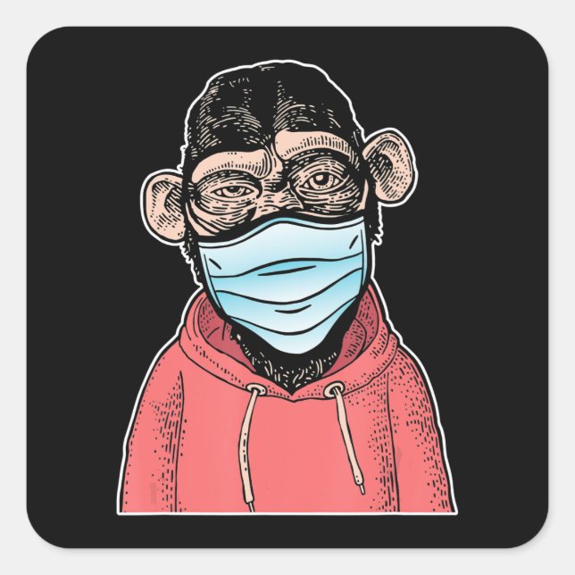 Pegatina Cuadrada Curioso Mono De Hip Hop En Máscara Azul (Anverso)