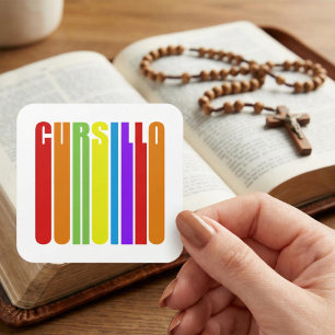 Pegatina Cuadrada Cursillo Colorido Texto Alargado Fe Cristiana