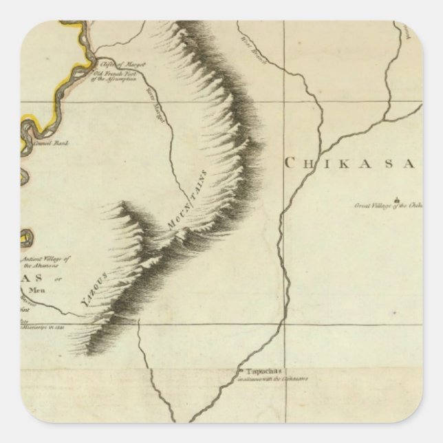 Pegatina Cuadrada Curso Del Río Mississipi (Anverso)