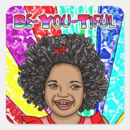 Pegatina Cuadrada Cursos felices | Chica sonriente Adorable