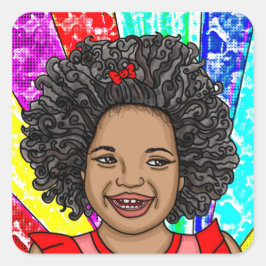 Pegatina Cuadrada Cursos felices | Chica sonriente Adorable