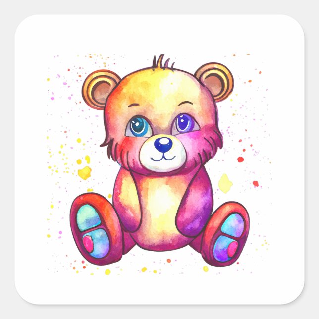 Pegatina Cuadrada Curte Bear Guay Teddy positivo (Anverso)