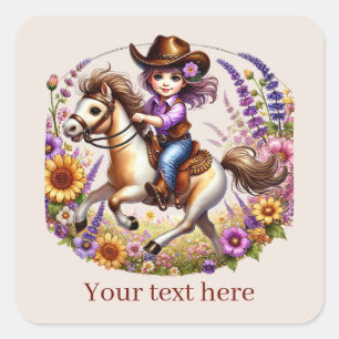 Pegatina Cuadrada Curte Cowgirl agregar texto