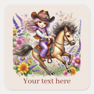 Pegatina Cuadrada Curte Cowgirl agregar texto