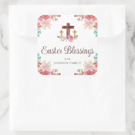Pegatina Cuadrada Curte Easter Blessing Cruz Floral
